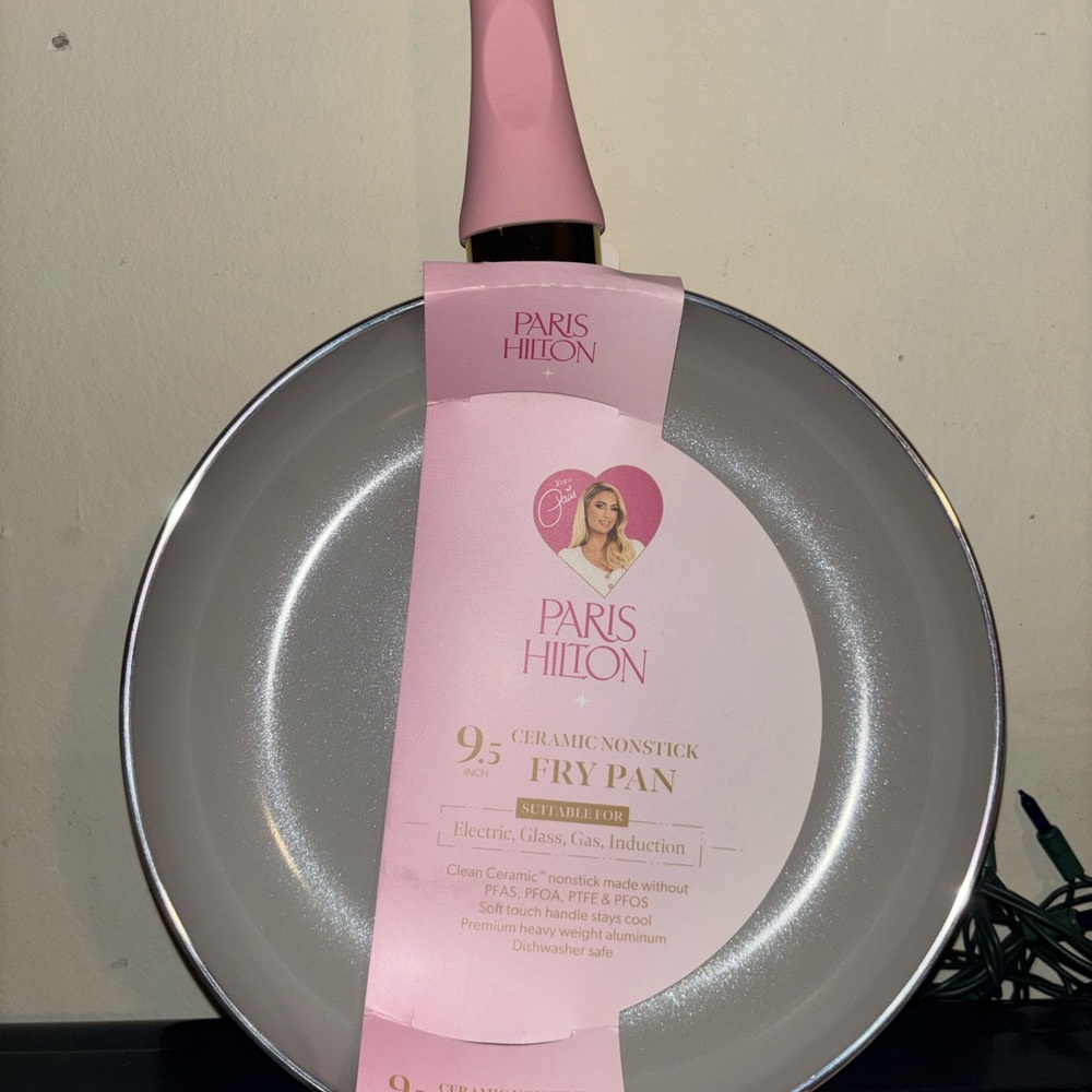 Paris Hilton Pink Handle Ceramic Nonstick Fry Pan with Gray Interior